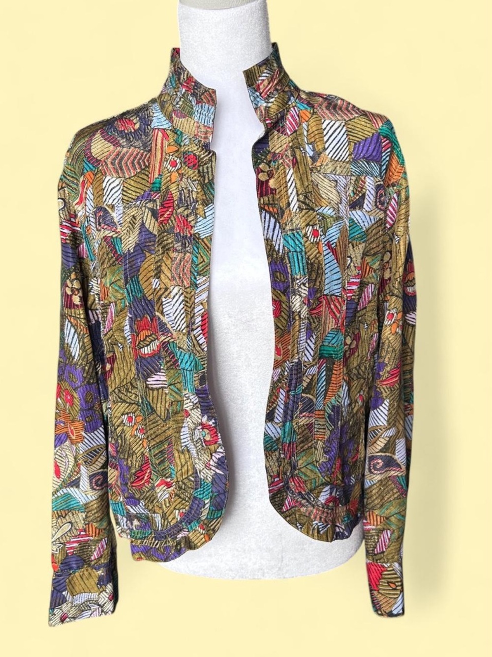 Vintage Silk colorful Patterned Lightweight Jacket Chicos Size 1